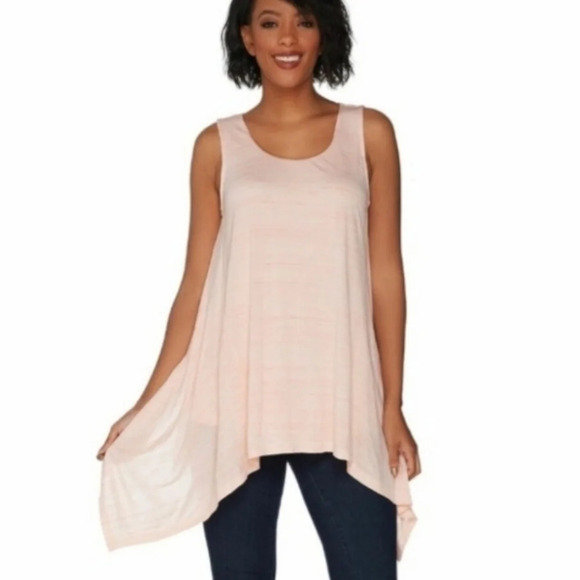 💚5/$25 H by Halston Pink Flowy Long Top Mini Slip Dress Layered Tank Size Small - Picture 2 of 8